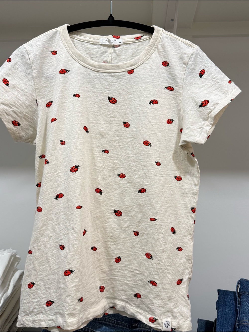 Rag and Bone Cream Tee with Red Ladybug Print